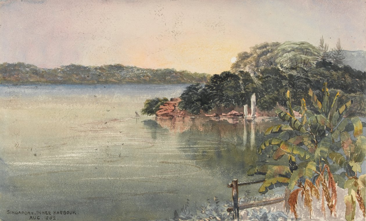 Singapur, Inner Harbour, srpen 1862   (vodové barvy) od George E.L.S. Sanford