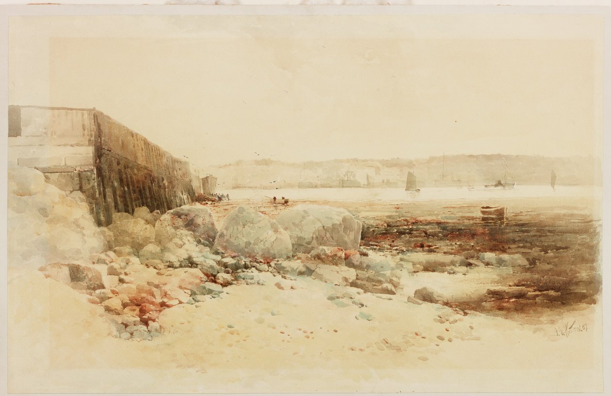 Přístavní scéna (tužka a akvarel na papíře nalepené na kartě) od George Edward Horton