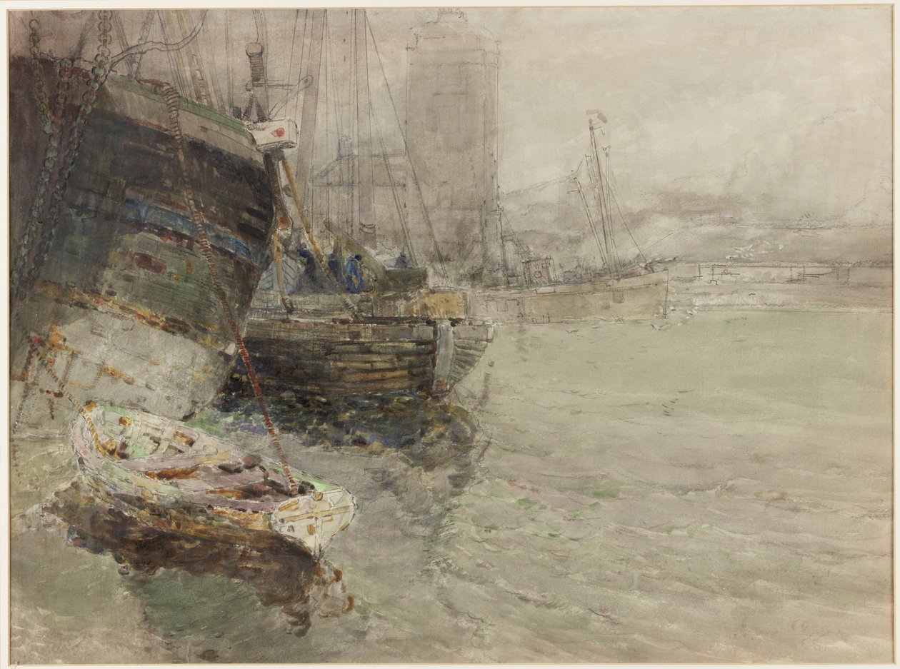 North Shields Fish Quay (akvarel a tužka na papíře) od George Edward Horton