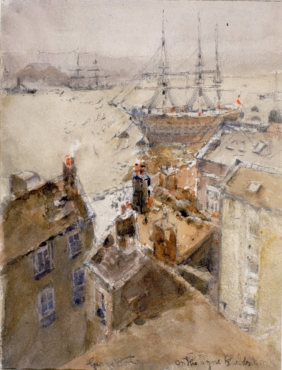 Na Tyne, North Shields (tužka a akvarel na papíře (nalepeno na desce)) od George Edward Horton