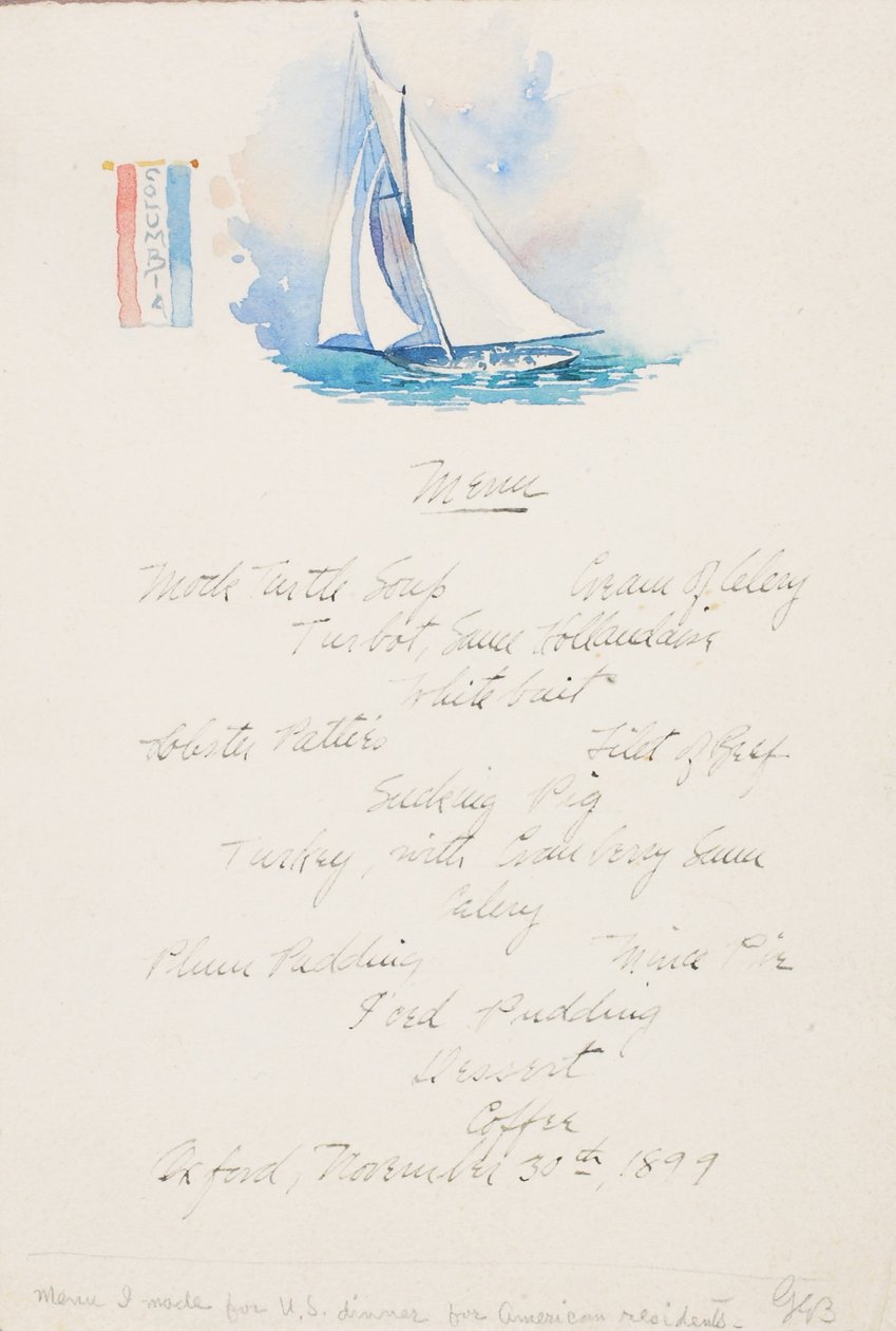 Menu pro večeři v USA, Oxford od George Elbert Burr