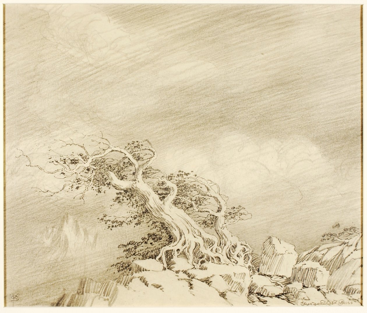 Bez názvu (převodní kresba pro Storm near Timberline) od George Elbert Burr
