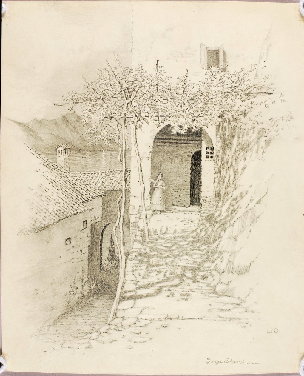 Bez názvu (přenosová kresba pro Vesnická ulice, Luganské jezero, Itálie [č. 1]) od George Elbert Burr