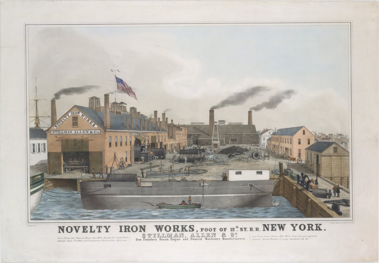 Novinka Iron works, Foot of 12th St. E.R. New York. Stillman, Allen & Co., zakladatel železa..., 1841-44. od George Endicott