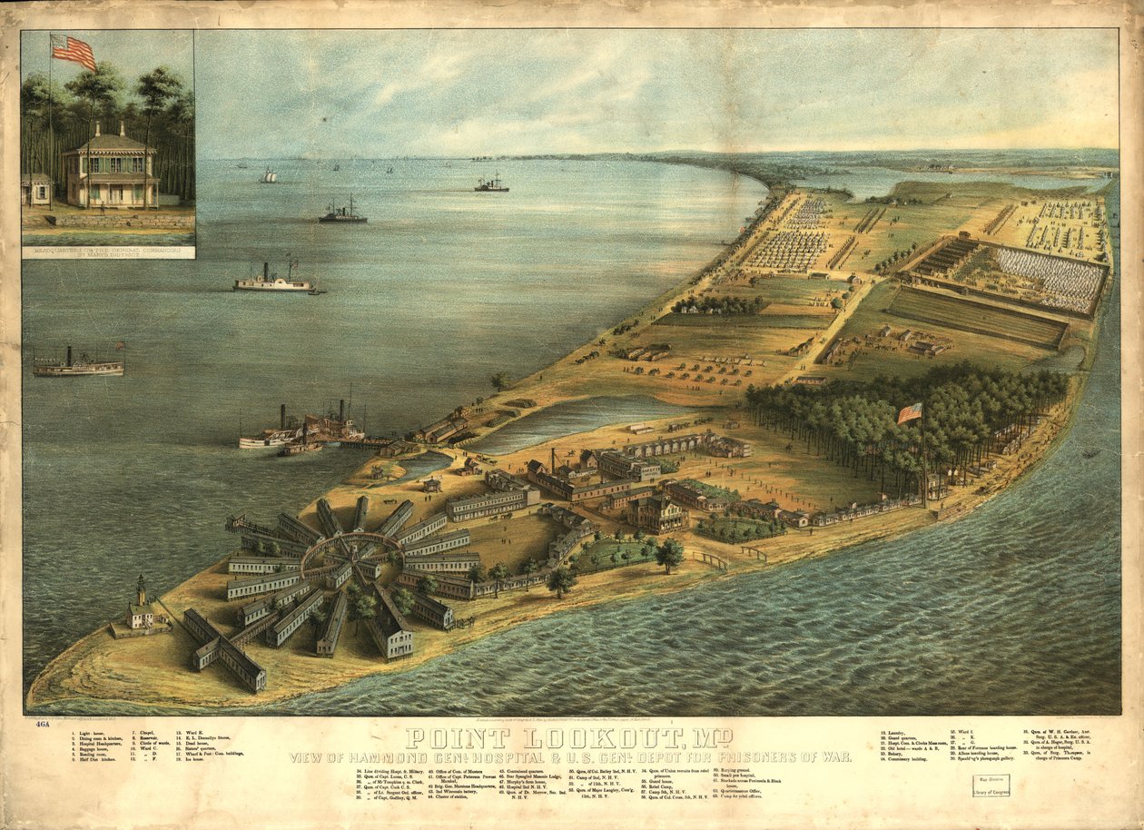 Point Lookout, Md. Pohled na Hammond Genl. Hospital & U.S. genl. sklad pro válečné zajatce od George Everett