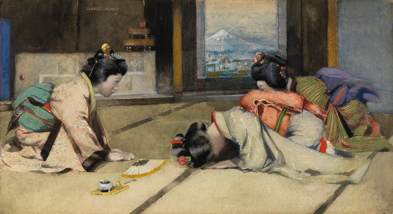 Doma v Japonsku aneb Pozdravy (akvarel na papíře) od George F. Henry