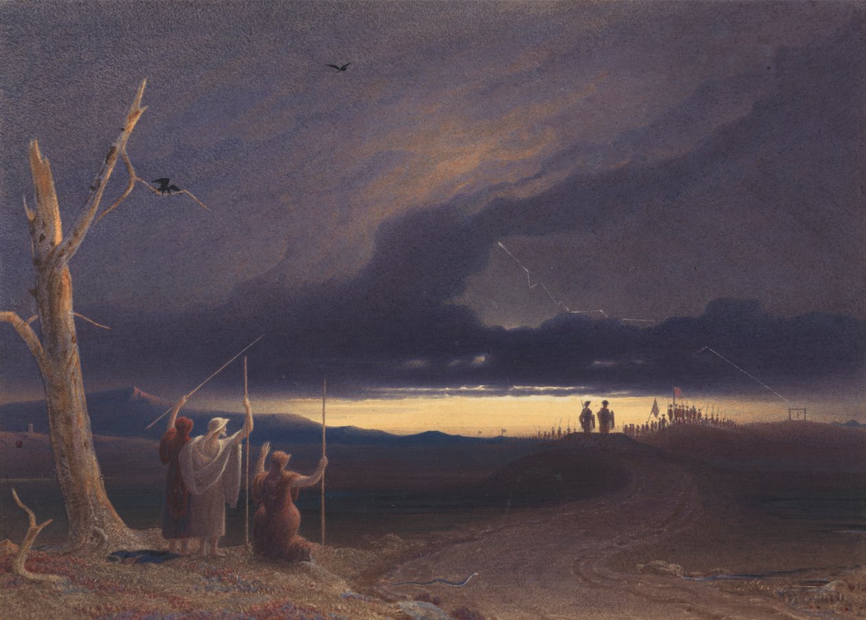Macbeth a Banquo na vřesovišti od George Fennell Robson