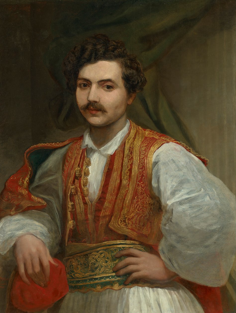 Portrét Nicolase Ionidese (1815-1873), v řeckém kostýmu, v poloviční velikosti od George Frederic Watts