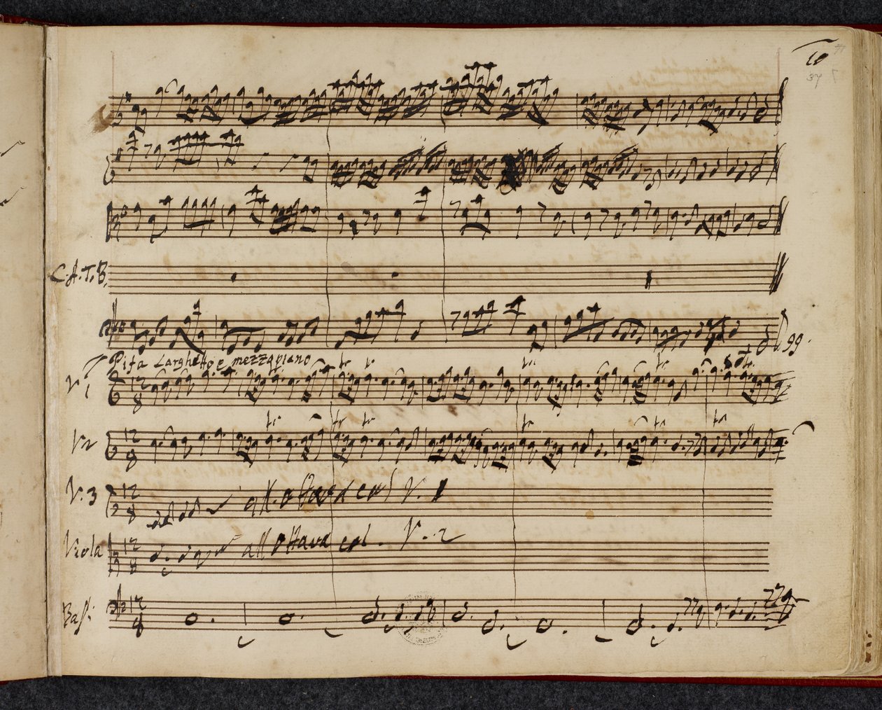 R.M.20.f.2 f.37r, partitura s podpisem Mesiáše, zobrazující „pifa“ nebo pastorační symfonii od George Frederick Handel