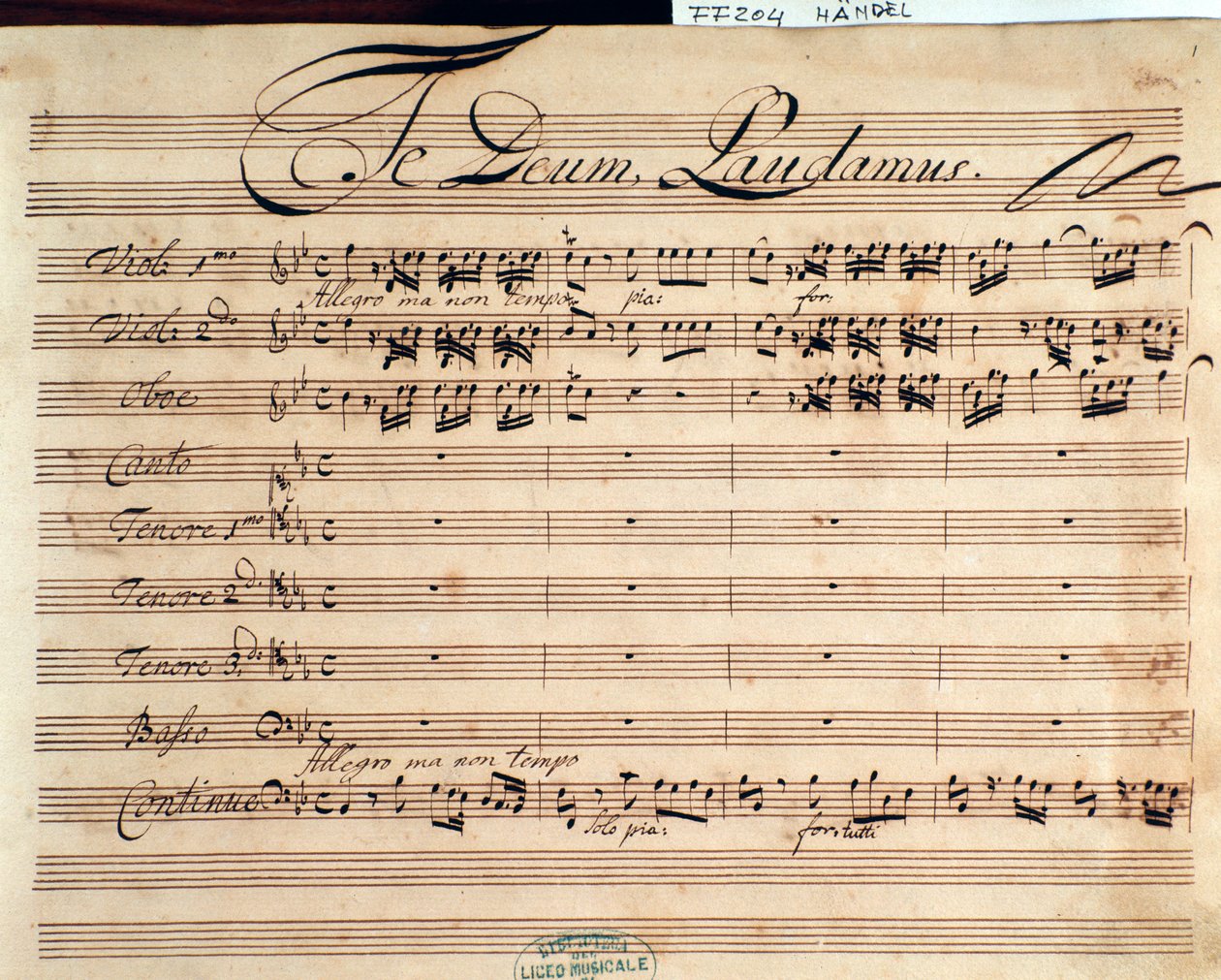 Titulní strana partitury Te deum od GF Händela od George Frederick Handel