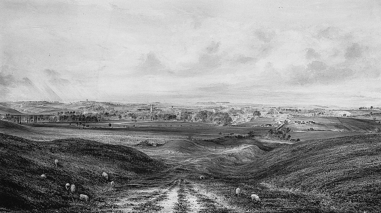 Rozsáhlý pohled na Winchester (akvarel a tužka na papíře) od George Frederick Prosser