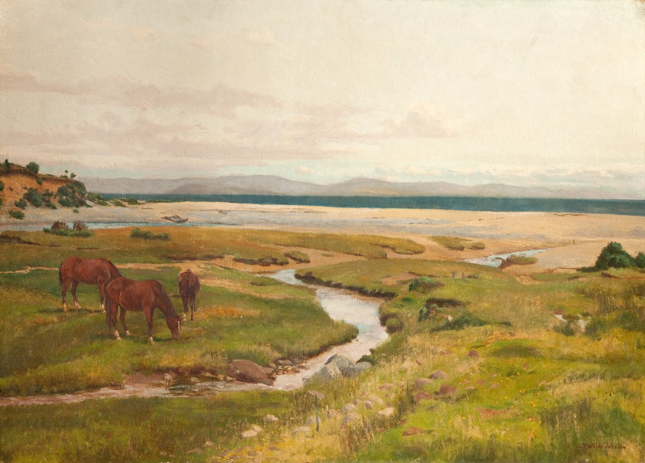 Pobřežní scéna s koňmi od George Frederick Waldo Johnson