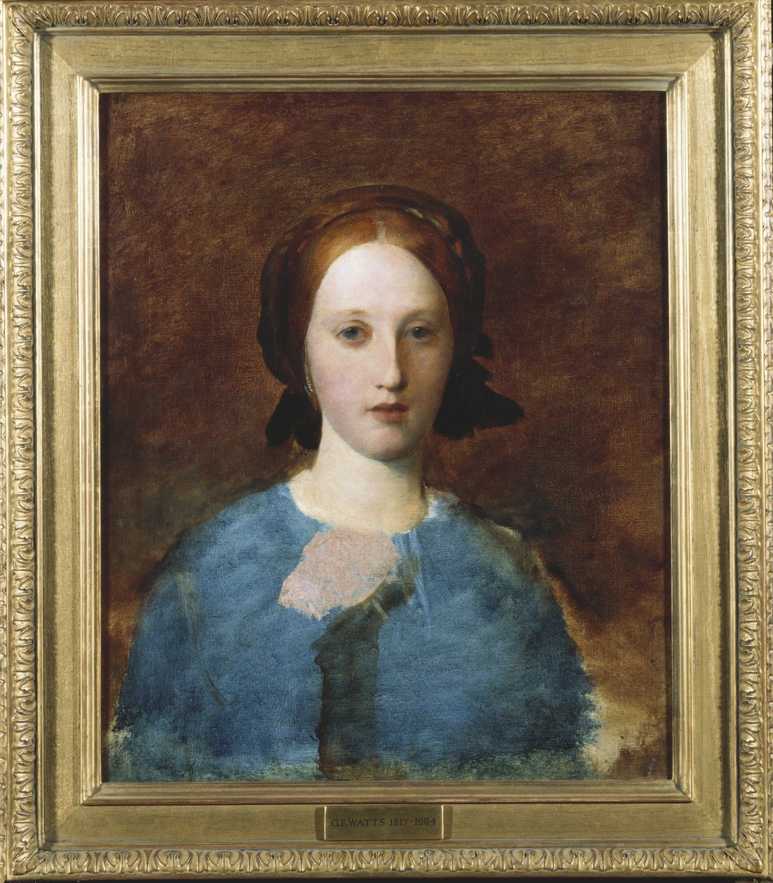 Portrét paní Prescott Decie, délka přes prsa, v modrých šatech - skica od George Frederick Watts