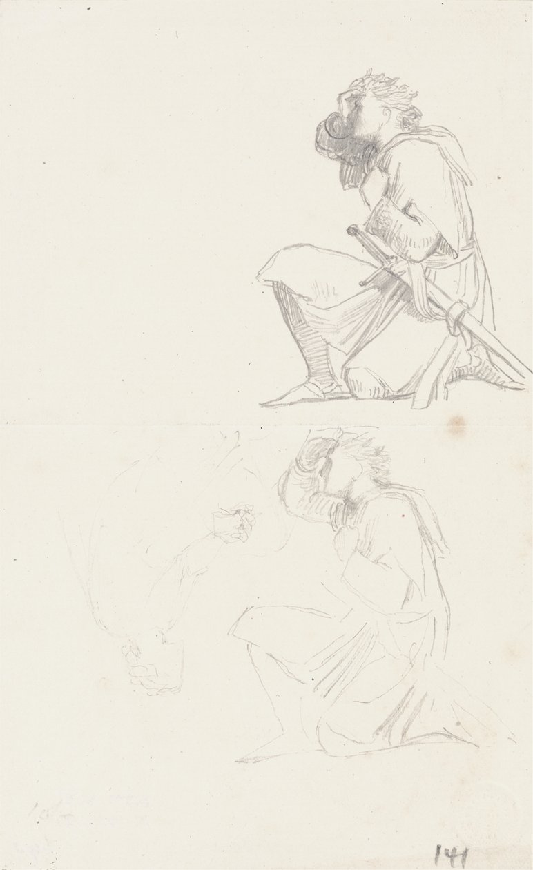 Studie klečícího rytíře (grafit) od George Frederick Watts