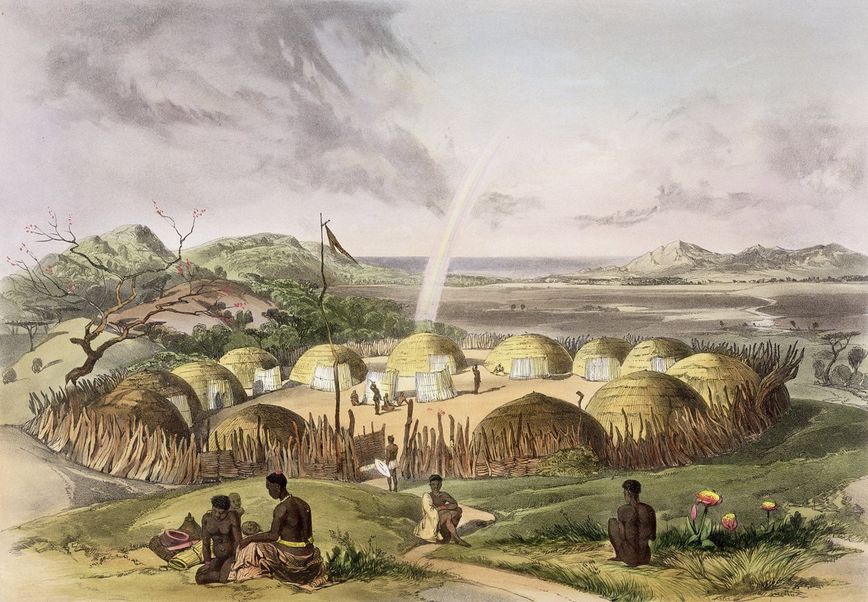 Zulu Kraal u Umlazi, Natal, deska 27 z knihy  od George French Angas