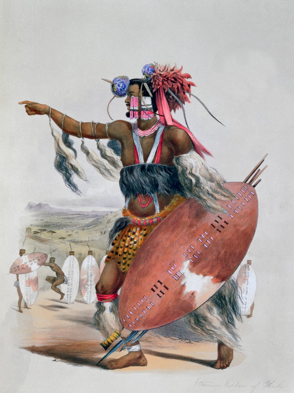 „Zulu Warrior, Utimuni, synovec Chaka, pozdního krále Zulu“, 1849 od George French Angas