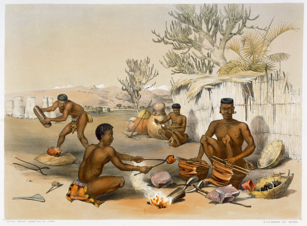 Zuluští kováři při práci, 1849 od George French Angas