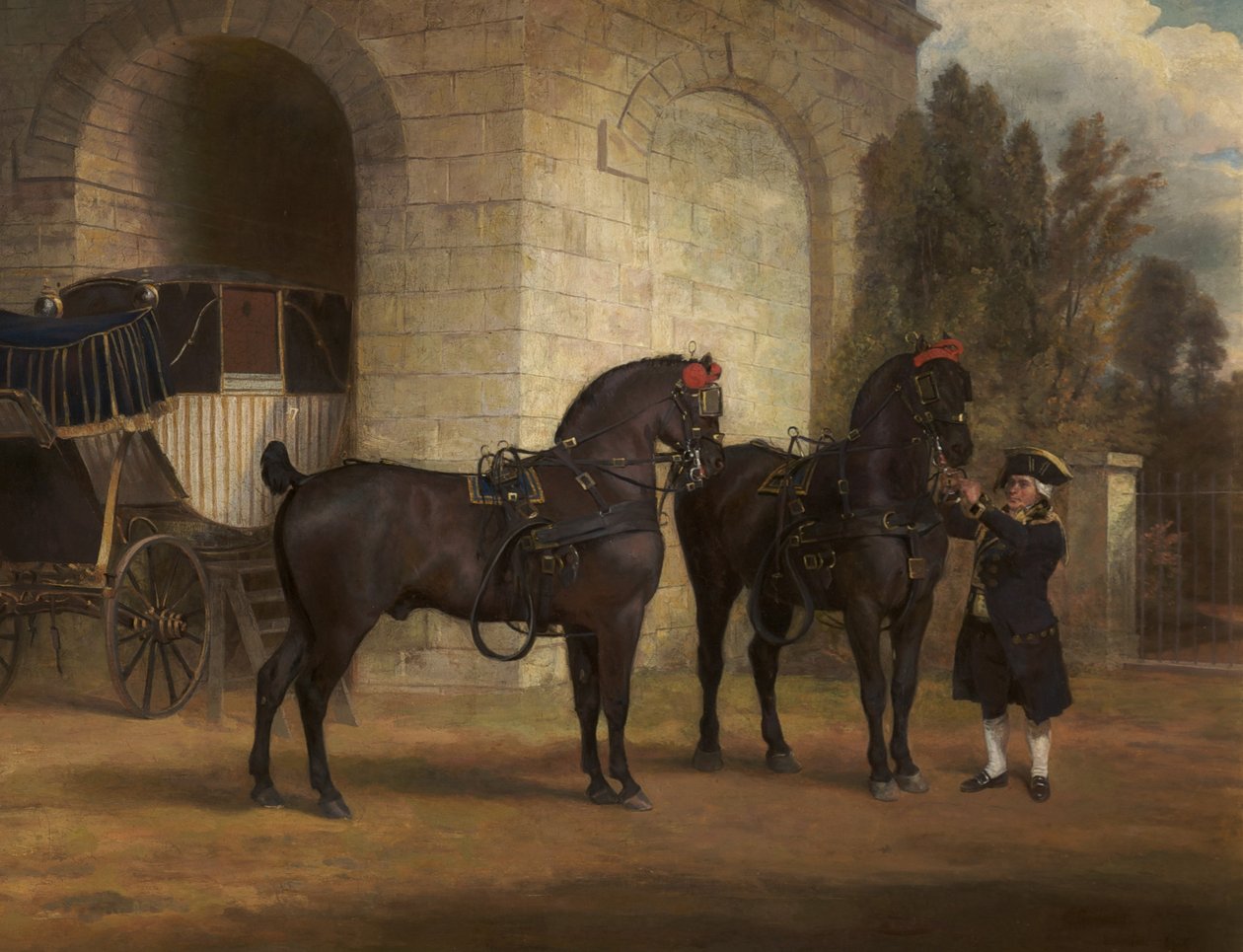 Dva černí kočároví koně s kočím, 1791 od George Garrard