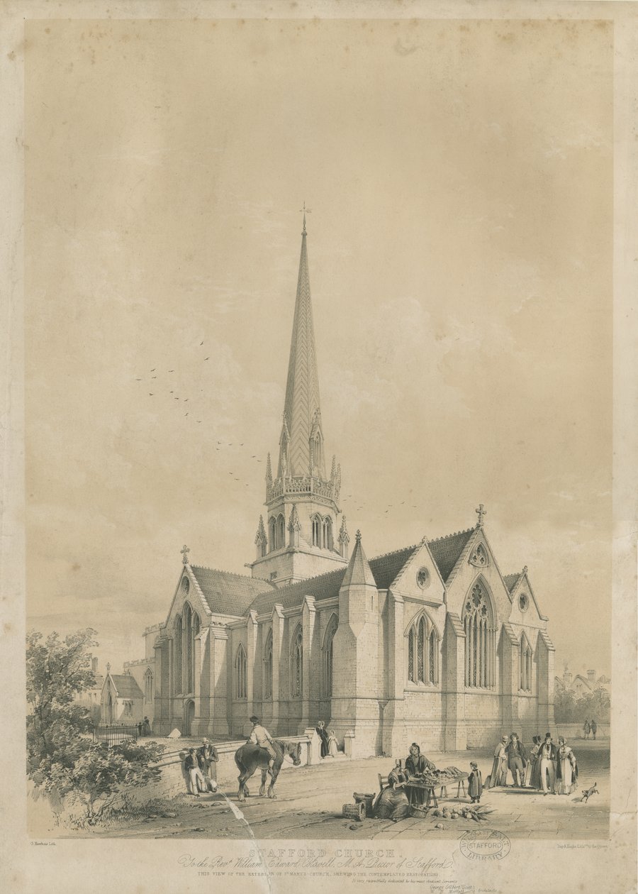Stafford - Kostel Panny Marie: litografie, nd [c 1841] od George Gilbert Scott