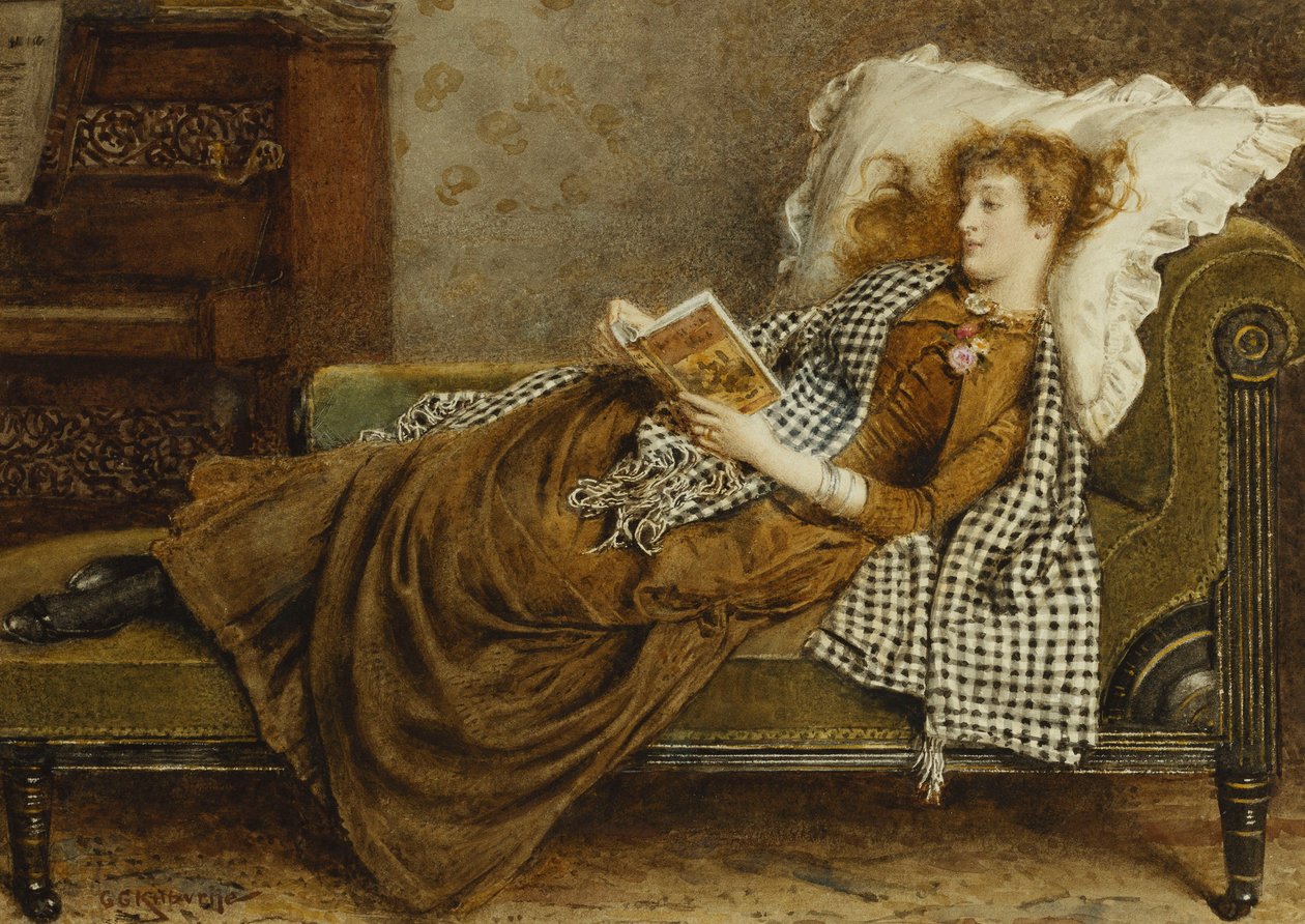 Mladá dáma čtoucí v interiéru, od George Goodwin Kilburne