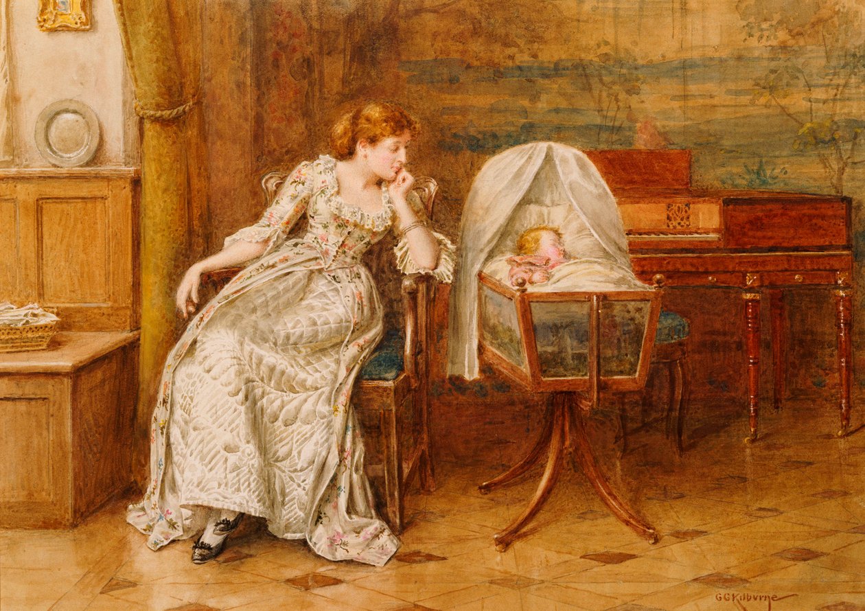Interiér s matkou a dítětem od George Goodwin Kilburne