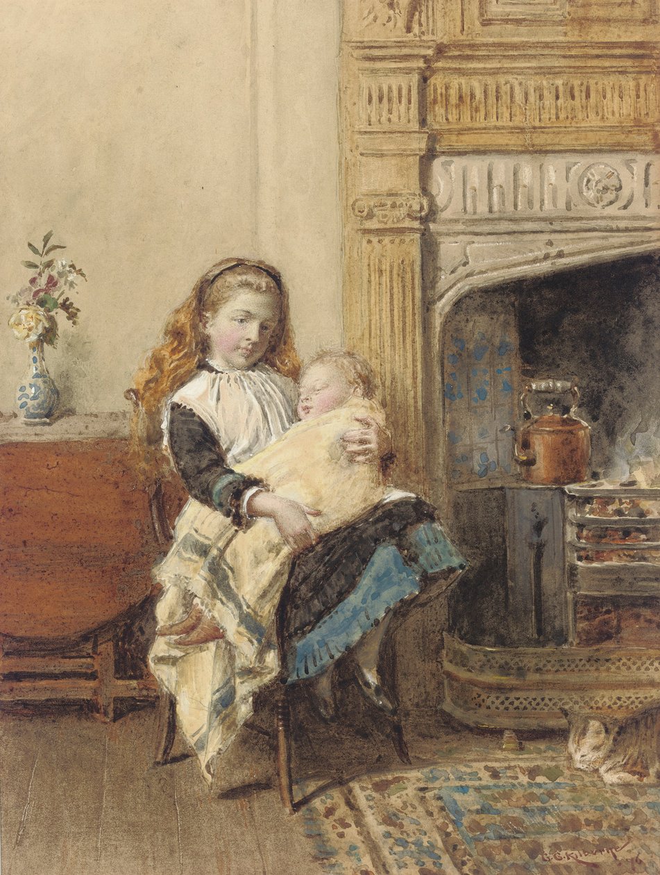 Hlídající dítě, 1896 od George Goodwin Kilburne