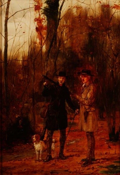 Dva muži střílející na sluku lesního od George Goodwin Kilburne