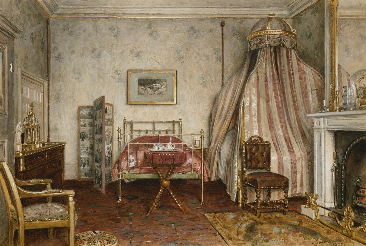 Pohled do ložnice, kde zemřel Napoleon III, Camden Place, Chislehurst, Kent, 1873 od George Goodwin Kilburne