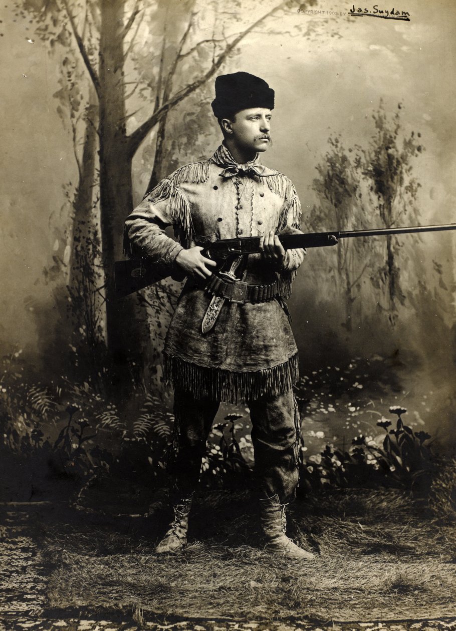 Theodore Roosevelt v jelenici, Dakota Teritory kolem roku 1885 (černobílá fotografie) od George Grantham   Bain News Service Bain