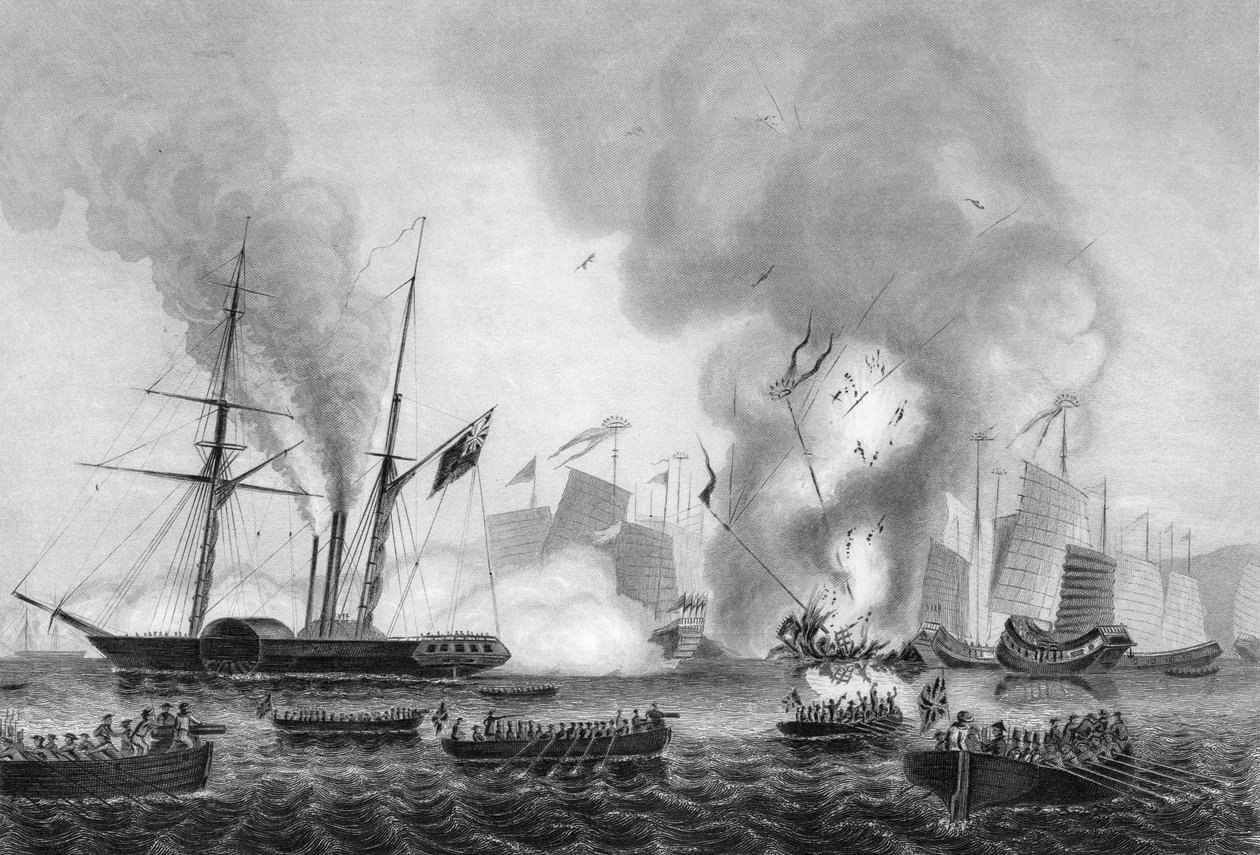 Zničení čínského válečného smetí v Ansons Bay, 7. ledna 1841 c1857. od George Greatbatch