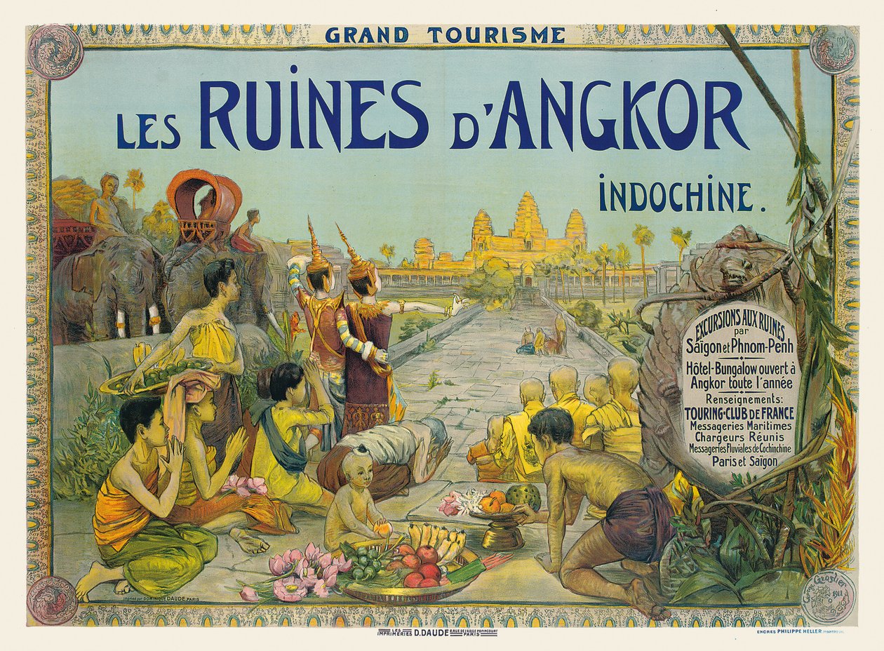 Francouzský plakát inzerující chrámy Angkor v Indočíně od George Groslier