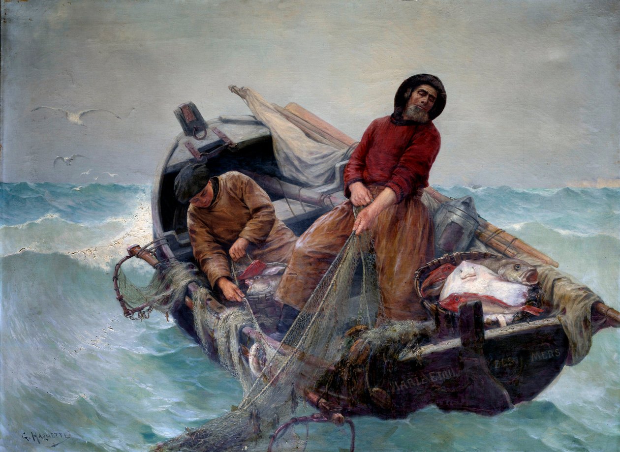 Rybaření na otevřeném moři. Obraz Georgese Haquette (1854-1906) od George Haquette