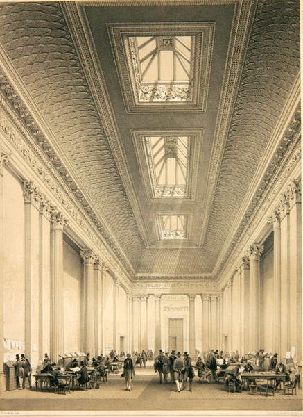 Interiér obchodní síně, Threadneedle Street, Londýn, cca 1850 (litho) od George Hawkins