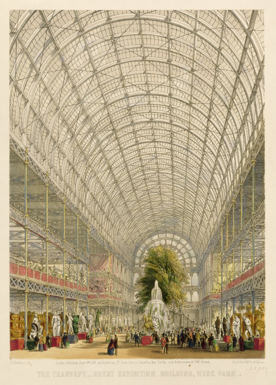 Příčná loď Křišťálového paláce, hospoda. od Day and Son und Ackermann und Co. (barevné lito) od George Hawkins