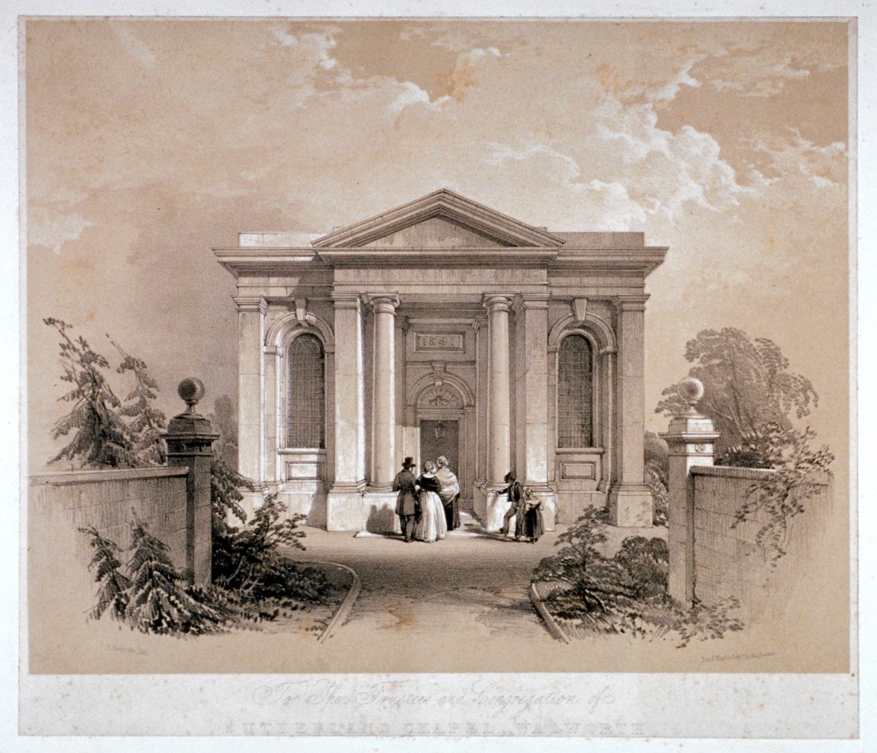 Pohled na Sutherland Chapel, Walworth, Southwark, Londýn, c1842 od George Hawkins