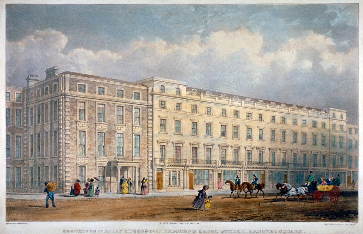 Pohled na osm domů v Brook Street, Westminster, Londýn, c1840 od George Hawkins