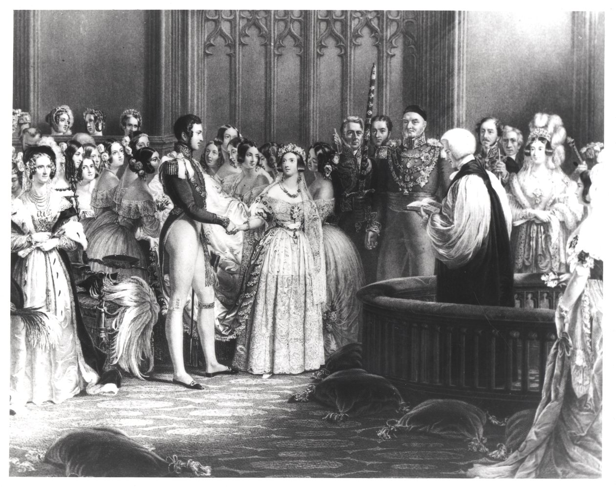 Svatba královny Viktorie (1819-1901) a prince Alberta (1819-61) v paláci svatého Jakuba 10. února 1840, rytina Charles Eden Wagstaff, 1840 od George Hayter