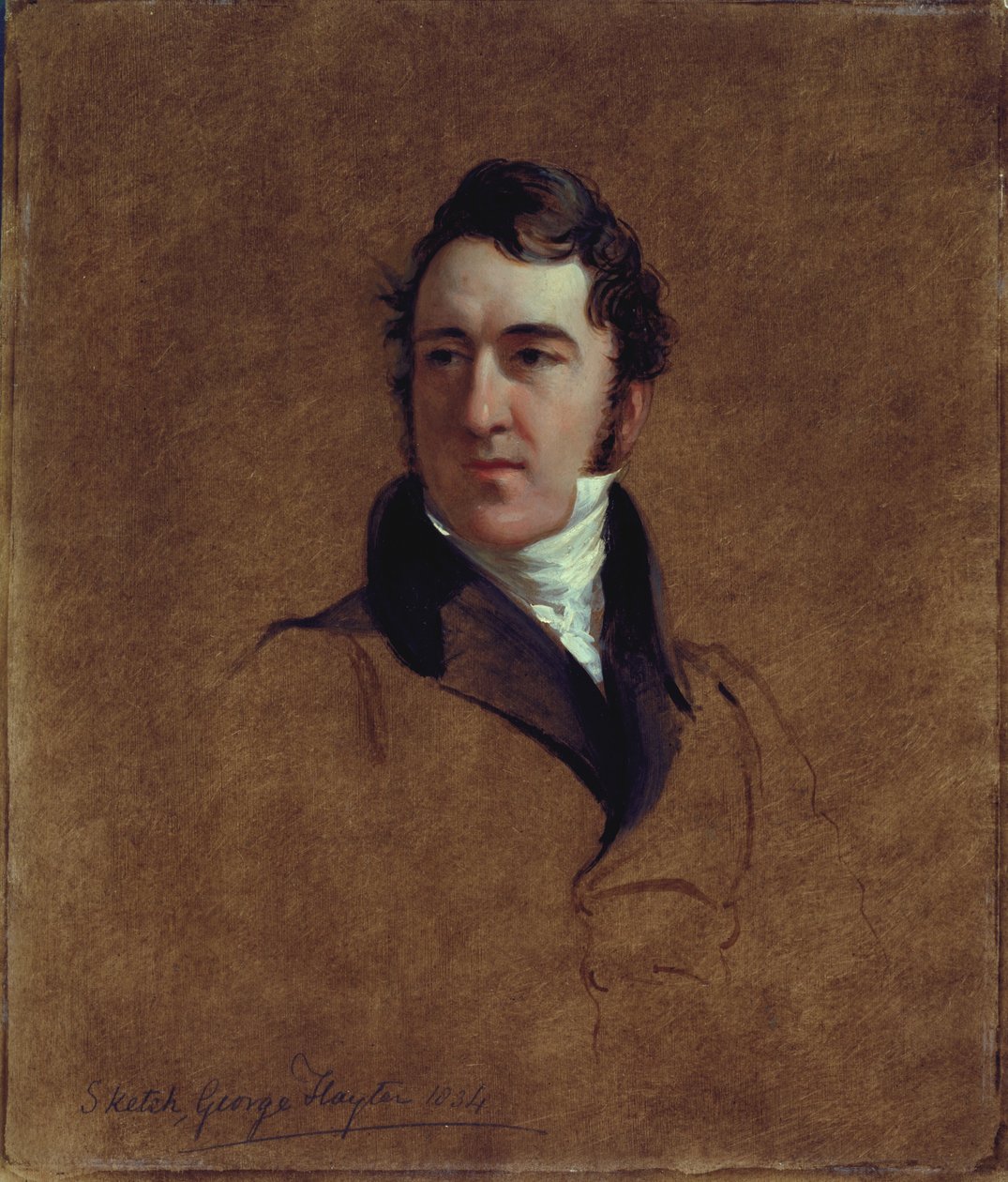 Portrétní skica Johna Poultera, 1834 (olej na mlýnské desce) od George Hayter
