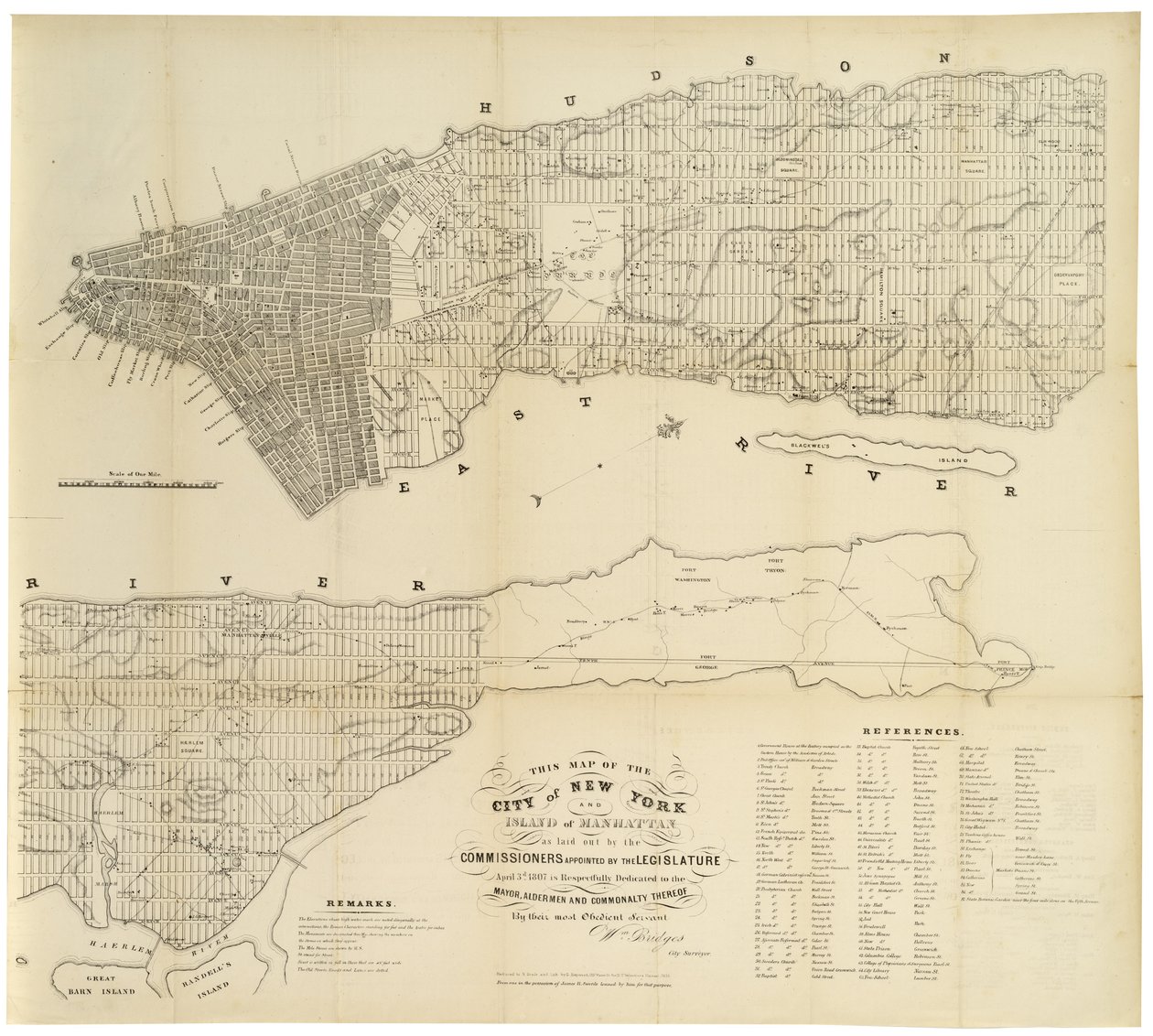 Tato mapa města New York a ostrova Manhattan tak, jak byla stanovena komisaři jmenovanými zákonodárným sborem. . ., 1853 (černý inkoust na papíře) od George Hayward