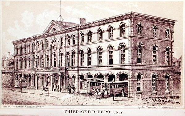 Pohled na železniční vozovnu Third Avenue, ilustrace pro 