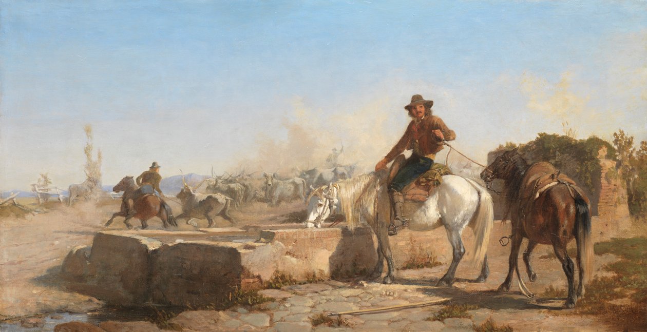 Buttero napájející svého koně v římské Campagna, 1853 od George Hemming Mason