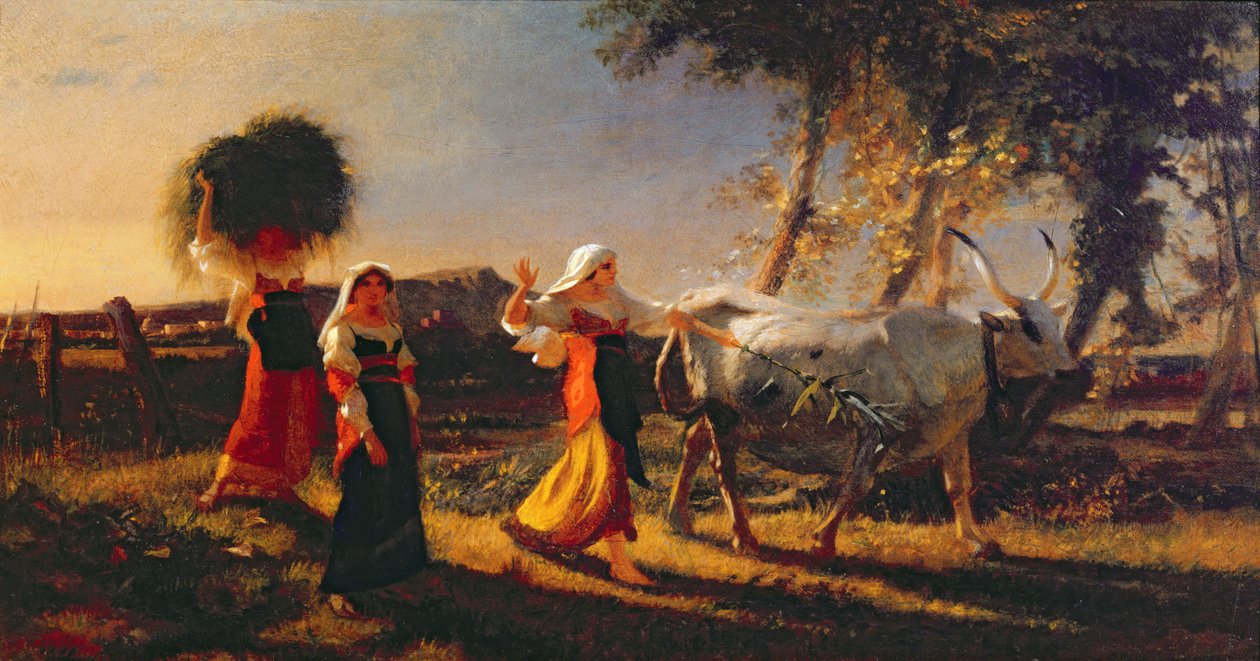 Italské selské ženy v Campagna pohánějící vola od George Hemming Mason