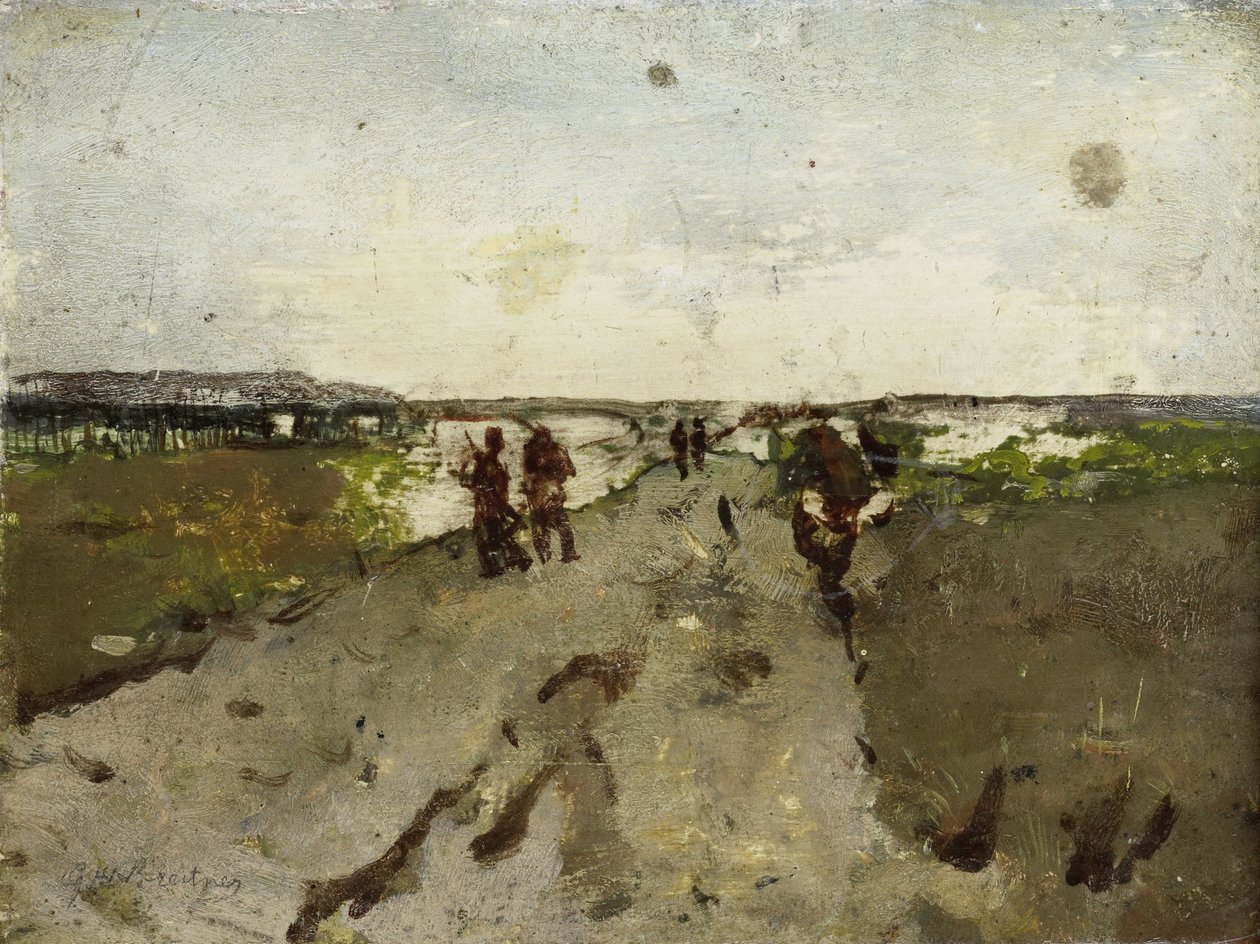 Krajina poblíž Waalsdorpu, s vojáky na manévru od George Hendrik Breitner