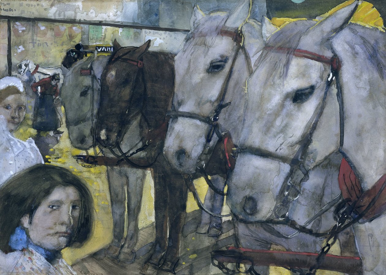 Tramvajové koně na náměstí Dam v Amsterdamu od George Hendrik Breitner