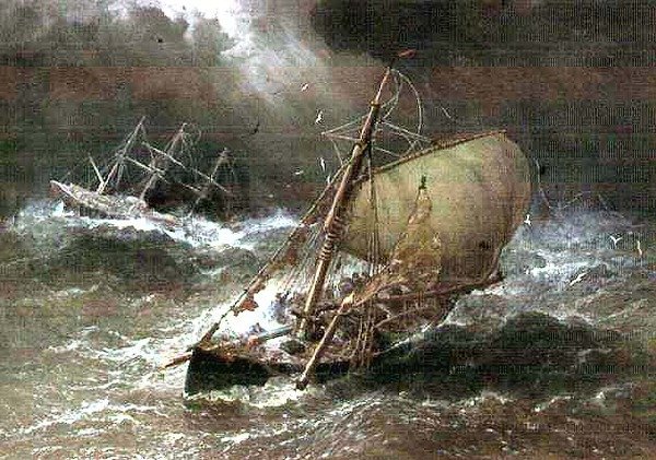 Bouře v Severním moři se Smack & Barque od George Henry Andrews