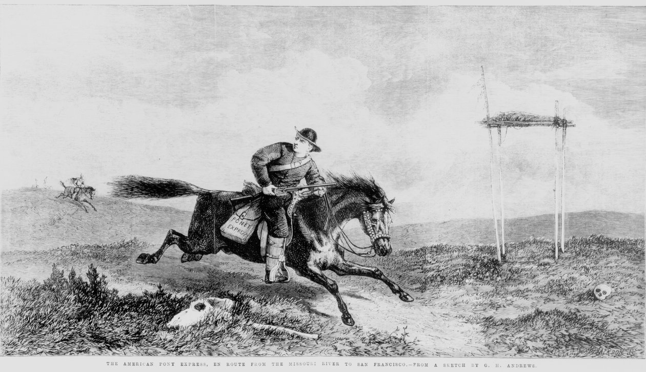 Americký Pony Express na cestě od řeky Missouri do San Francisca od George Henry Andrews