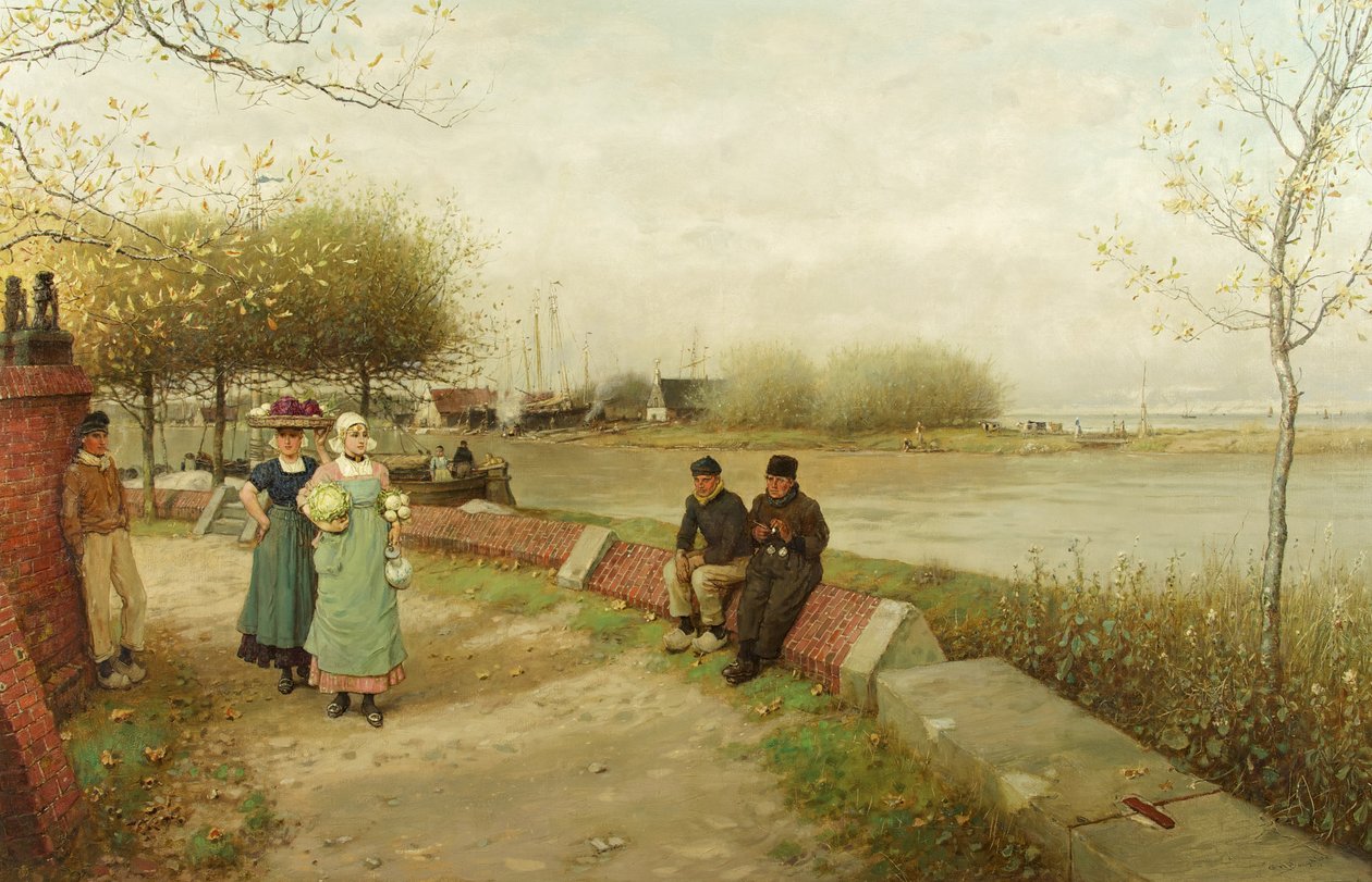 Výměna komplimentů – Muiden, Severní Holandsko, kolem roku 1881 (olej na plátně) od George Henry Boughton