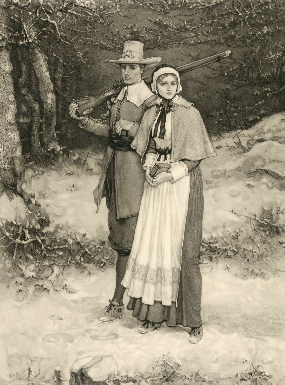 Puritánský pár na cestě na nedělní bohoslužbu, vyryl Thomas Gold Appleton, 1885 od George Henry Boughton