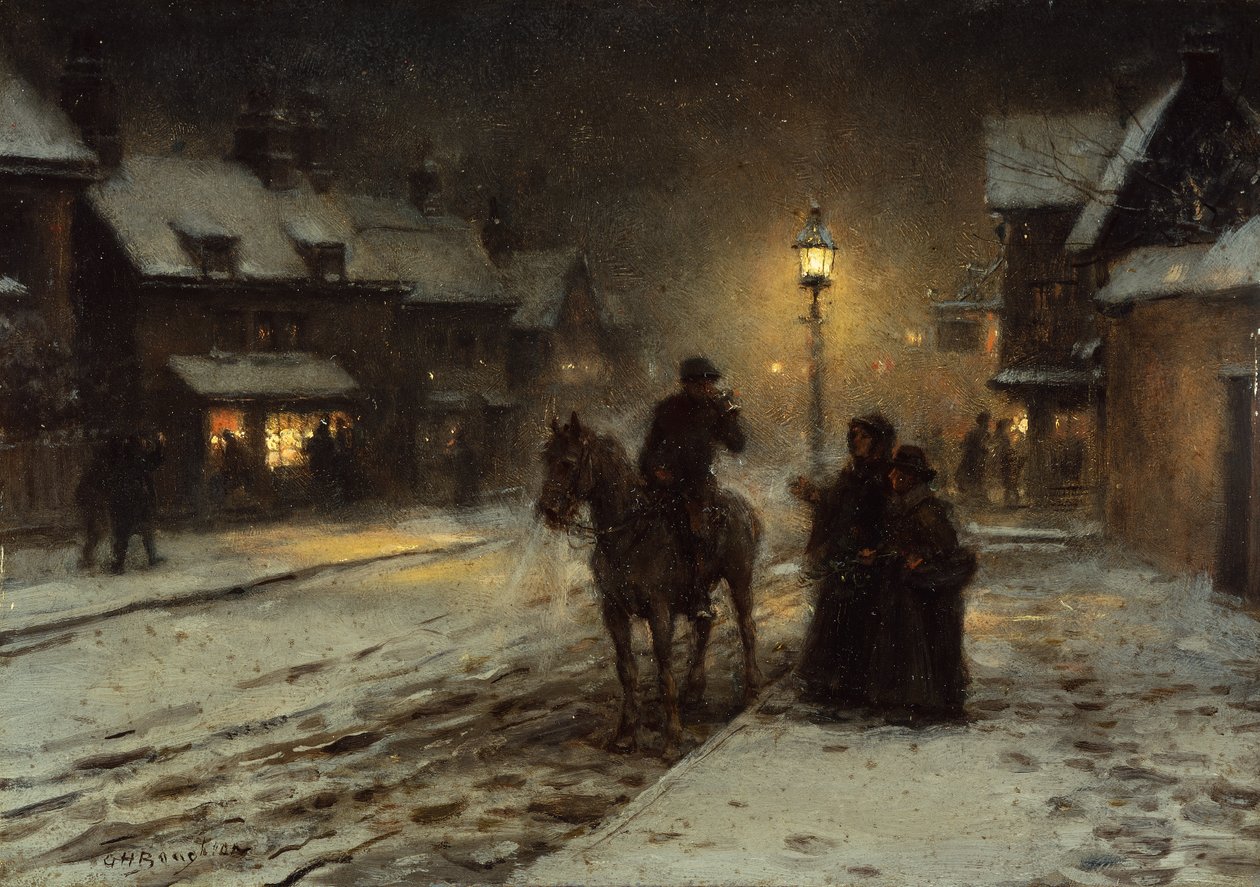 Zimní večer (olej na panelu) od George Henry Boughton