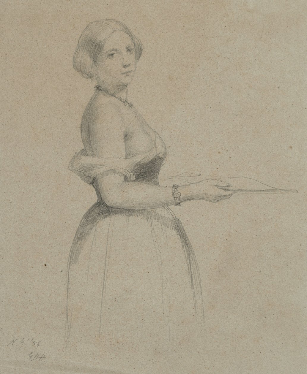 Portrét mladé ženy, 1856 (grafit na hnědém tkaném papíru) od George Henry Hall